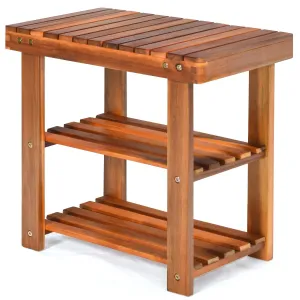 PATIOJOY Shoe Rack Bench, 3-Tier Shoe Organizer, Storage Shelf & Seat, Made of Sturdy Acacia Wood