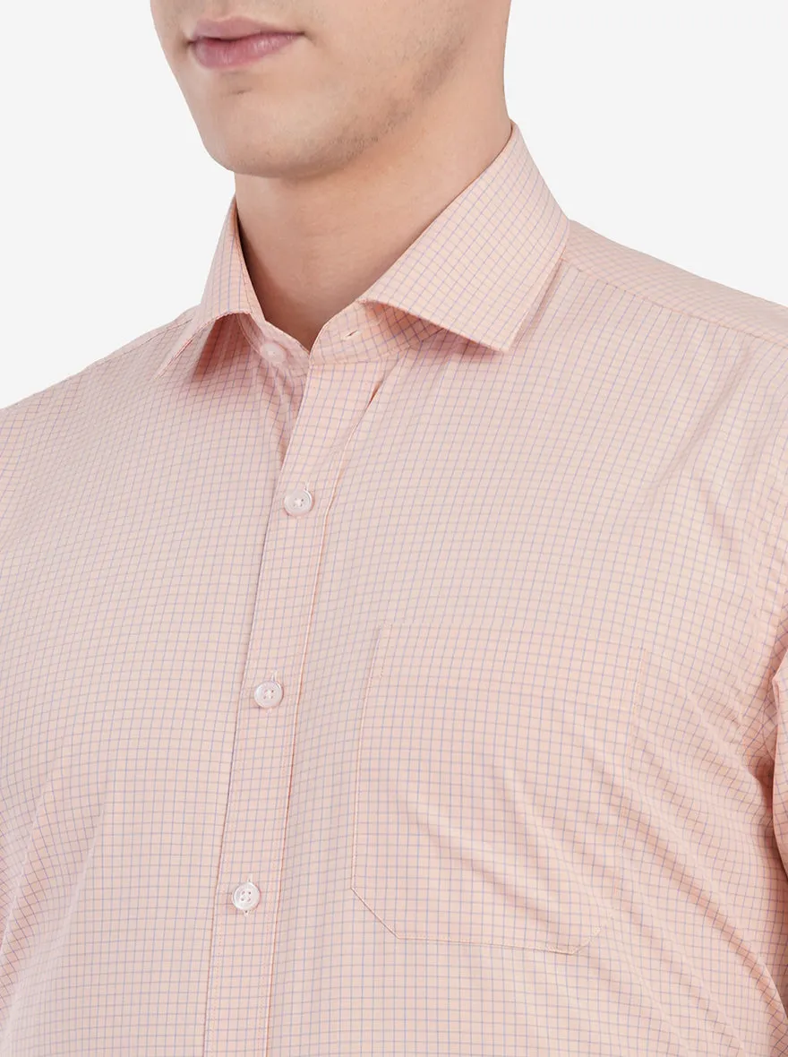 Peach & Blue Checked Regular Fit Formal Shirt | JadeBlue