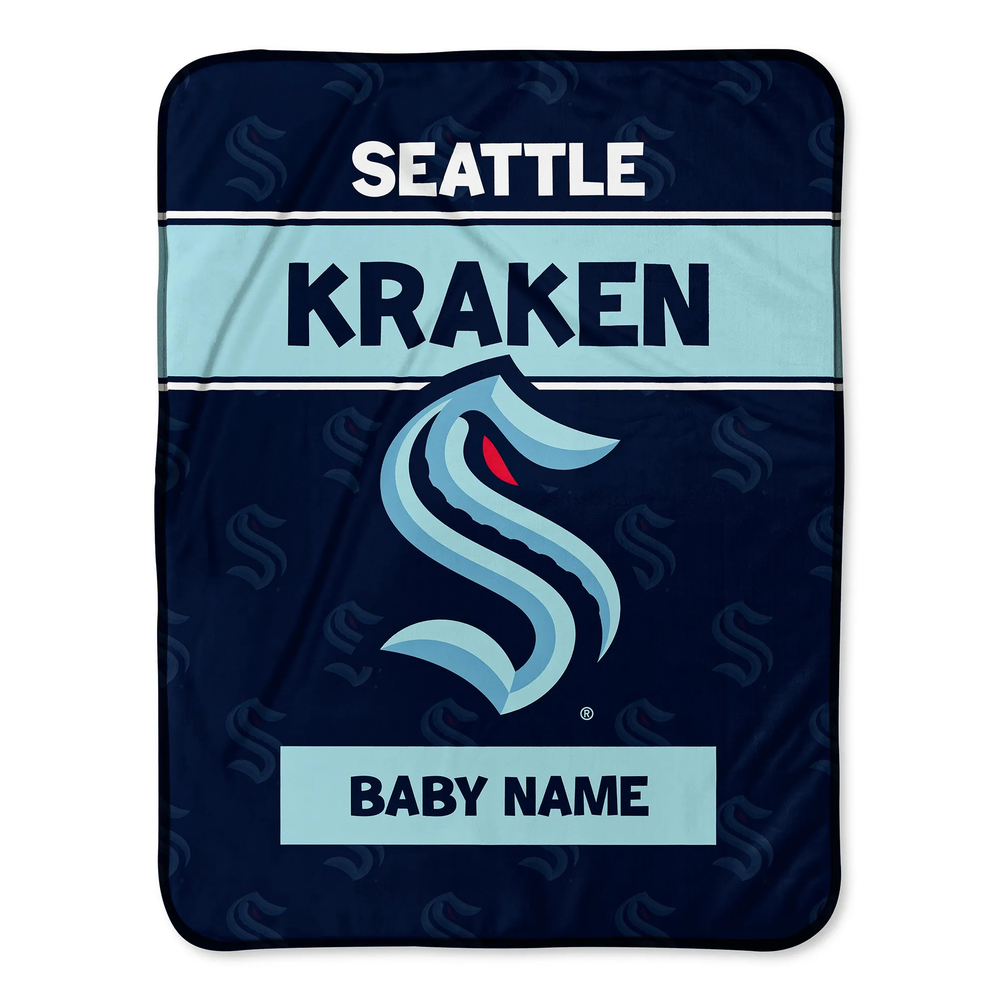 Personalized Seattle Kraken Emblem Baby Pixel Fleece Blanket