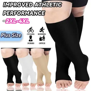 Plus Size Solid Color Open Toe Compression Socks(3 Pairs)