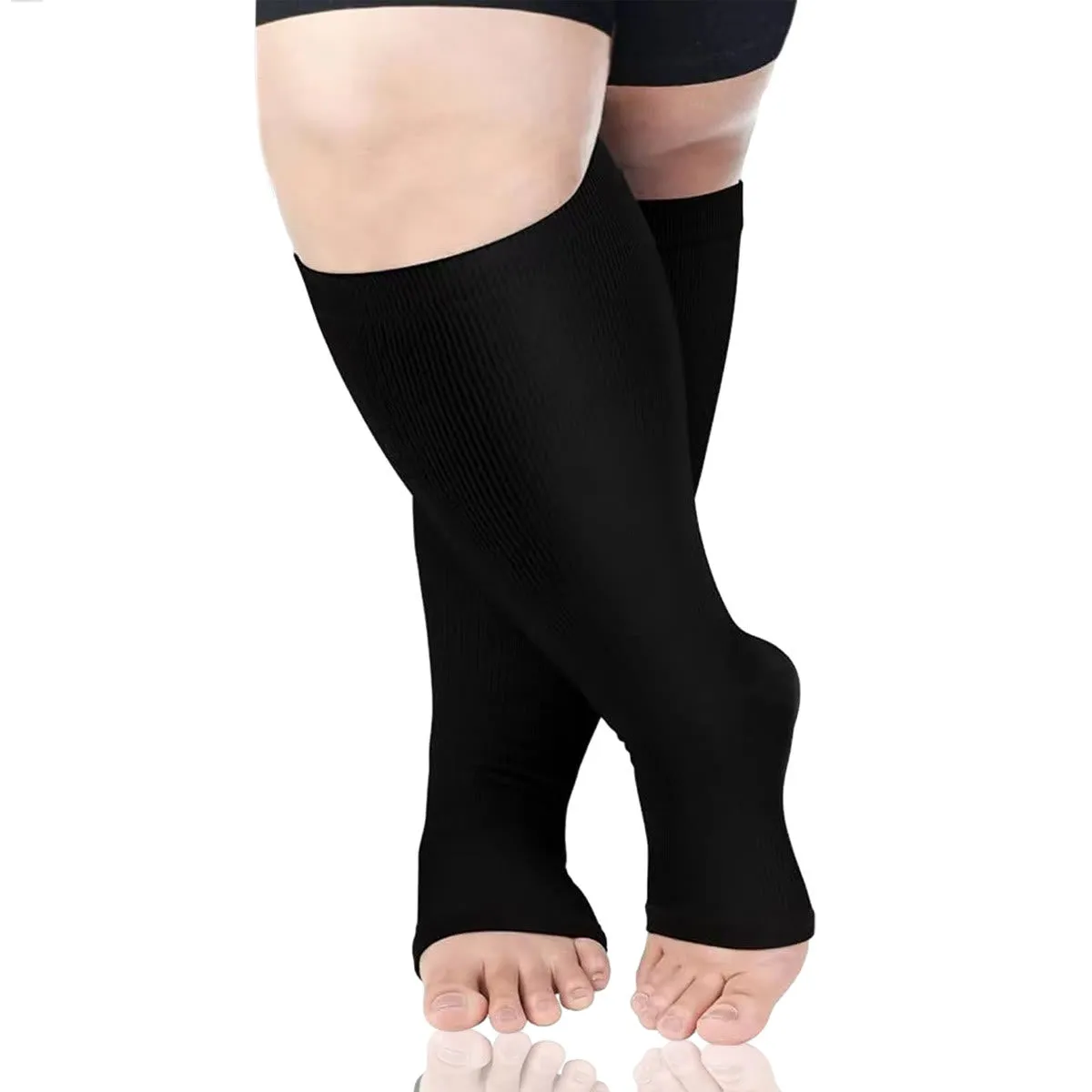 Plus Size Solid Color Open Toe Compression Socks(3 Pairs)