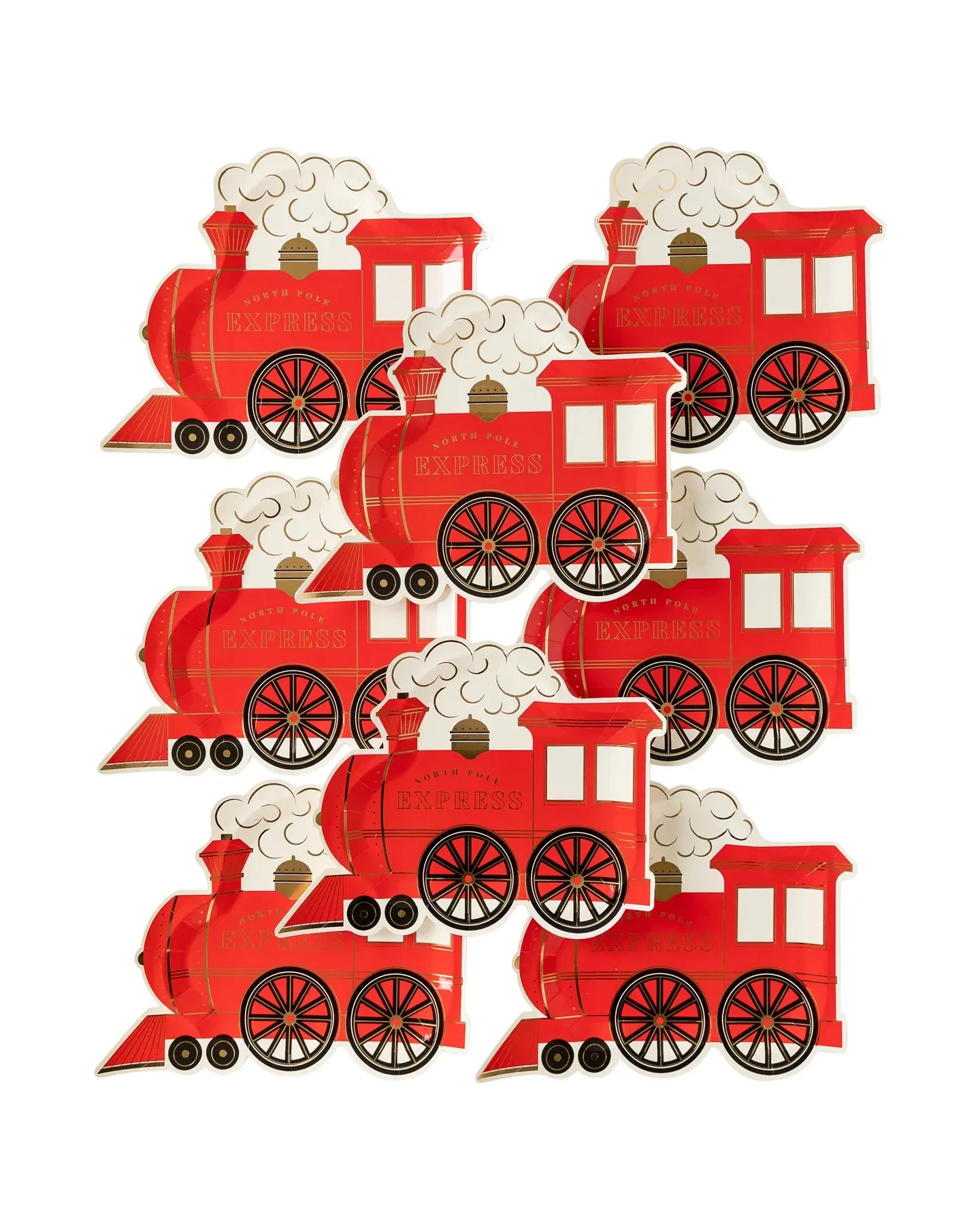 Polar Express Train Plates, Set of 8 Christmas Train Plates by My Mind's Eye with Gold Foil Details