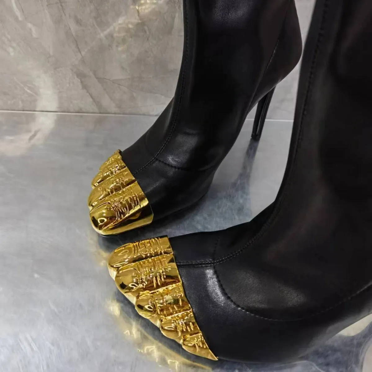 Pre Order:  Gold Toe High Slim Heel Boots