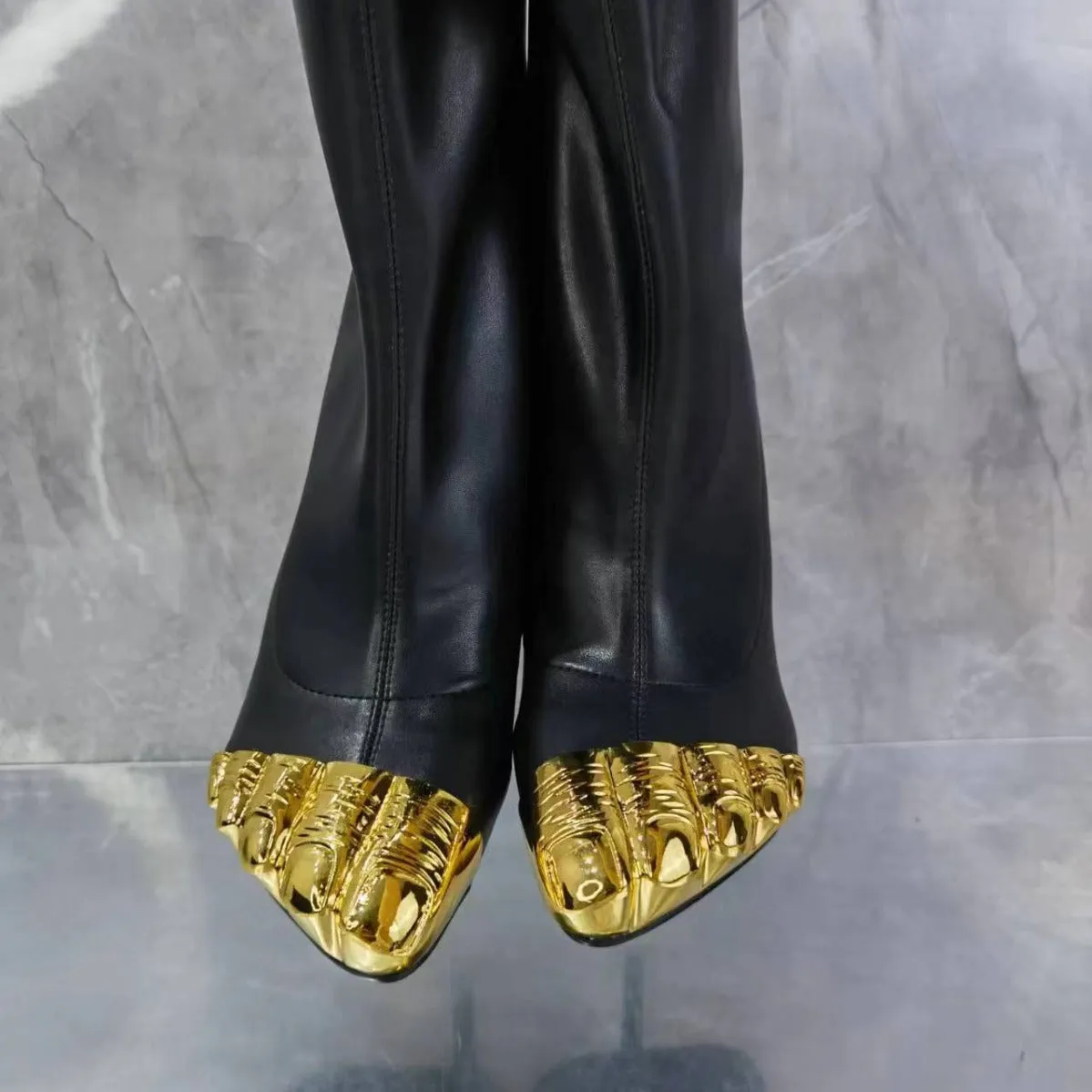 Pre Order:  Gold Toe High Slim Heel Boots