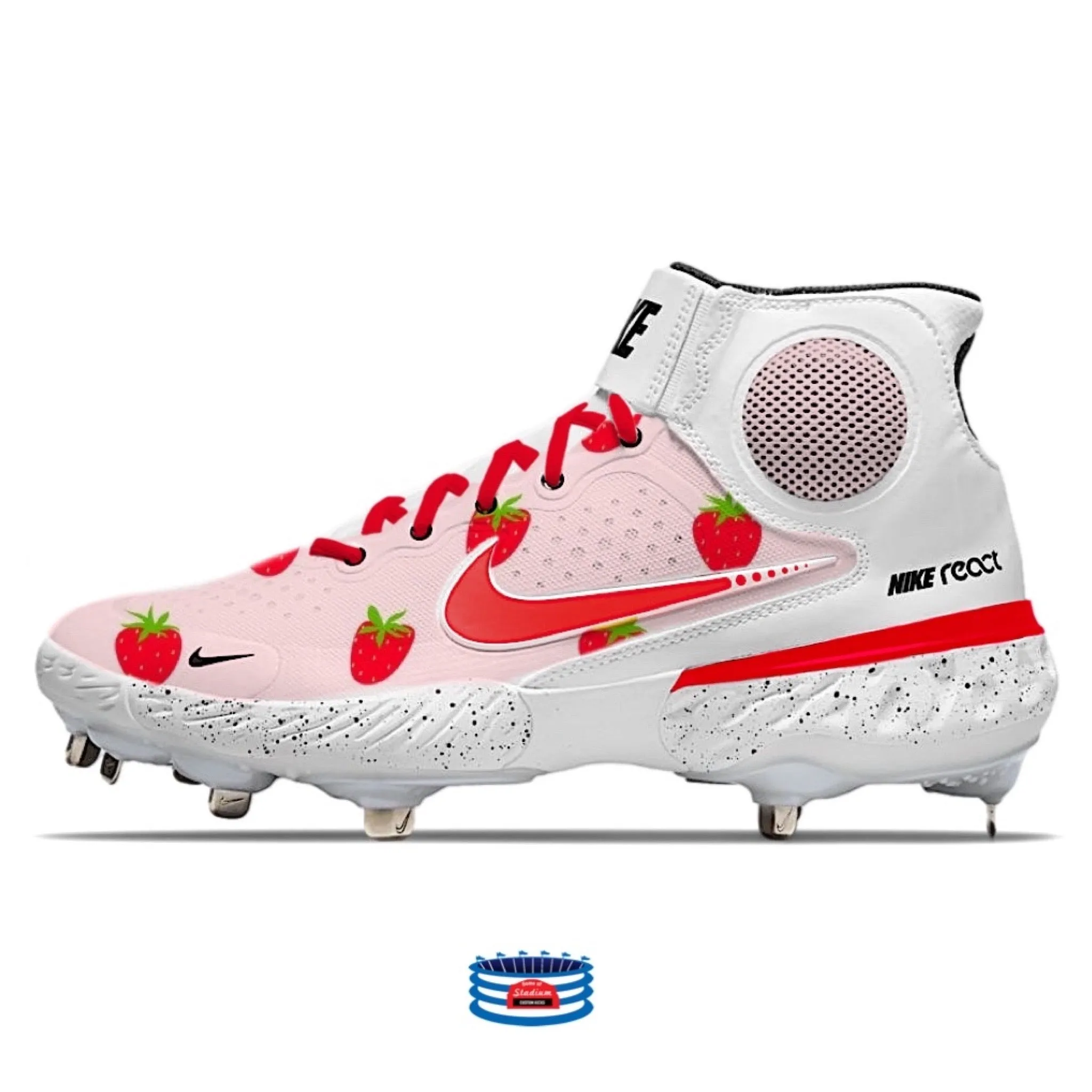 "Strawberry" Nike Alpha Huarache Elite 3 Mid Cleats by Stadium Custom Kicks