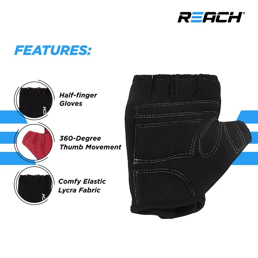 REACH Gym Gloves for Fitness Exercise Training and Workout with Wrist Wrap for Protection with Half-Finger Length for Men & Women (M, Black)