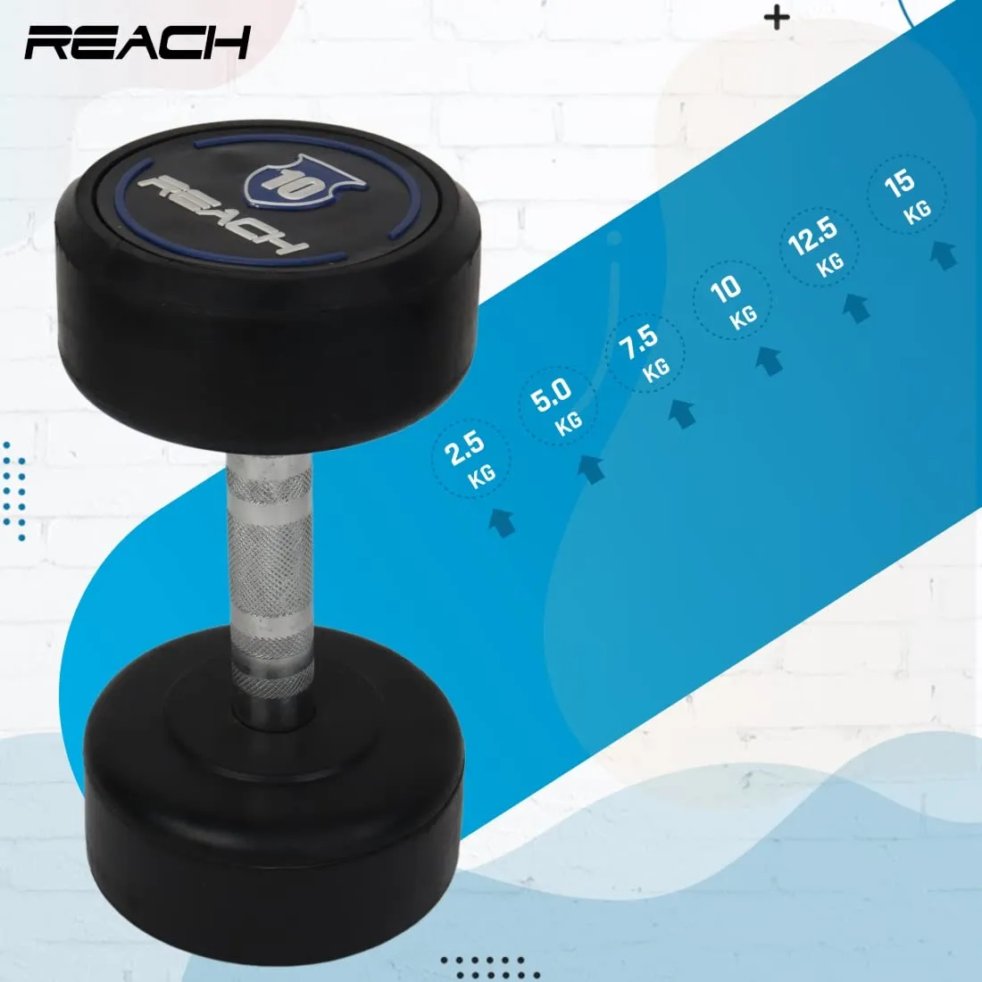 Reach Round Rubber Dumbbells 10 Kg Set of 2 for Men & Women | Gym Equipment Set for Home Gym Workout & Exercise | Fitness Accessories for Strength Training