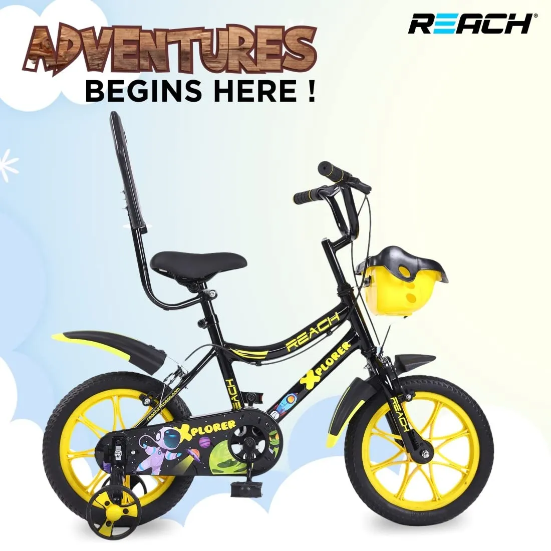 REACH Xplorer 14T Juniors Kids Cycle with ‎Training Wheels, for Boys & Girls | 90% Assembled | Frame Size:12 Inch | Ideal for Height: 3 ft   | Ideal for Ages 2-5 Years