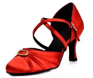 Red Ballroom Closed Toe Dancing Shoes Latin Salsa Dance Shoes