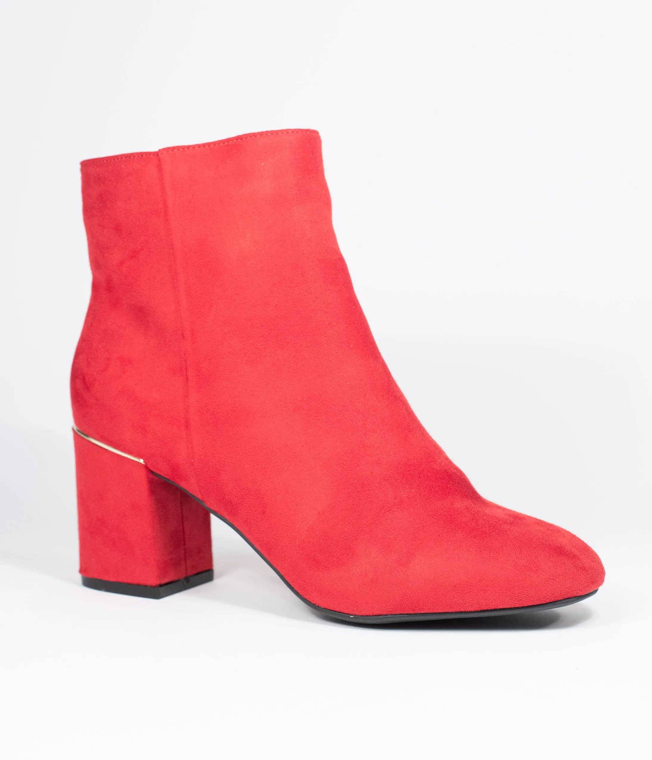 Retro Style Red Suede Heel Booties