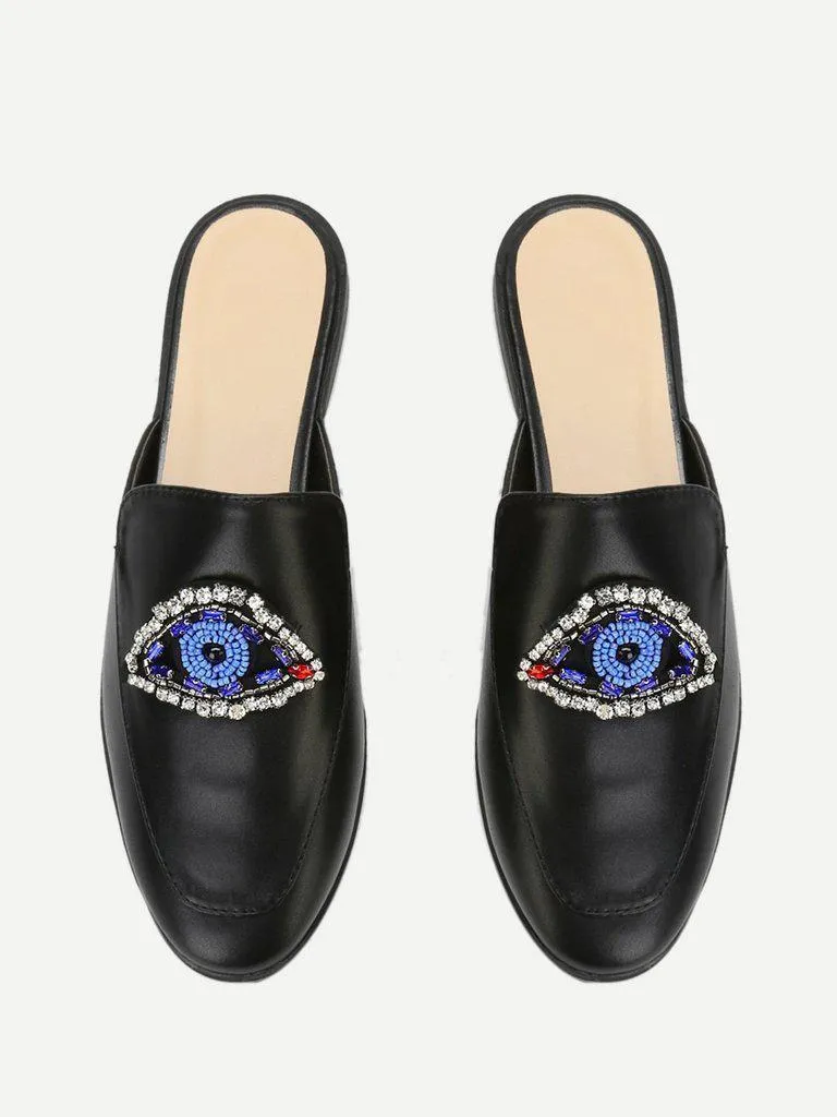 Rhinestone Eye Loafer Mules