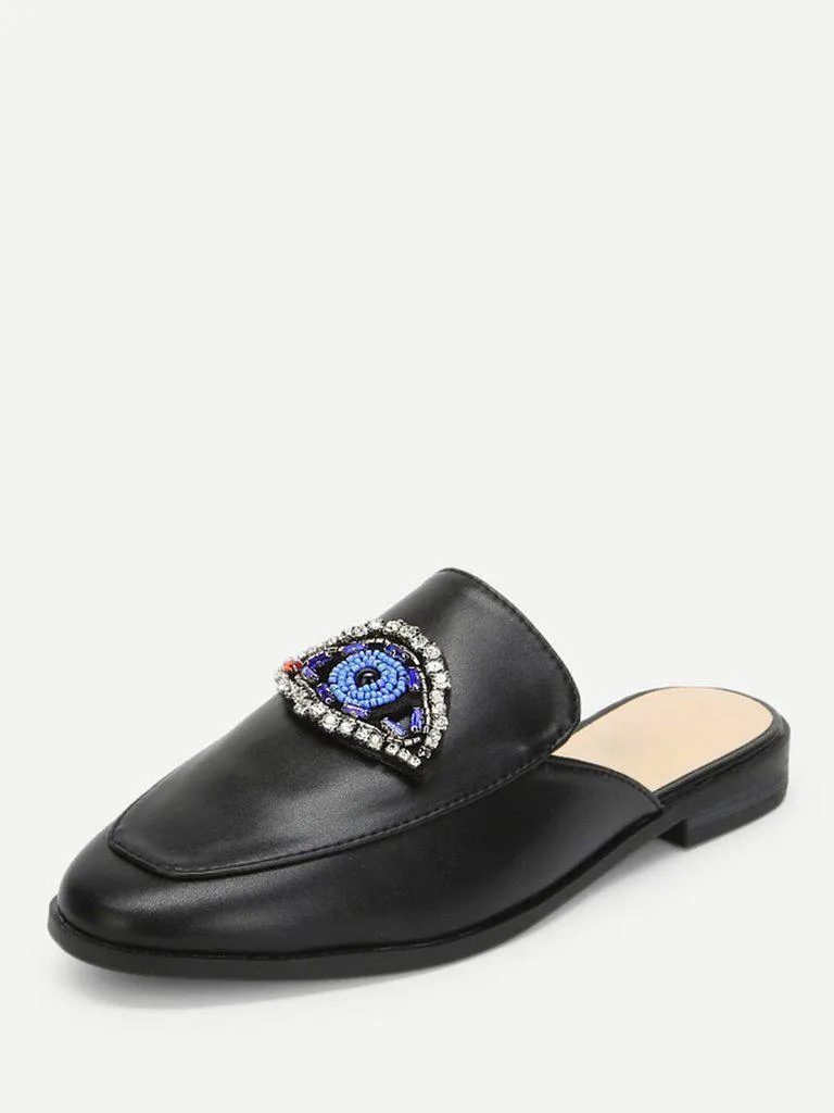 Rhinestone Eye Loafer Mules