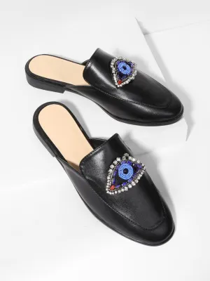 Rhinestone Eye Loafer Mules