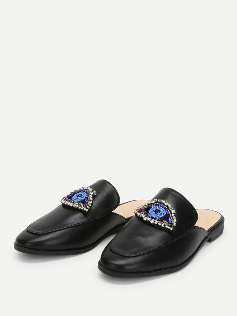 Rhinestone Eye Loafer Mules