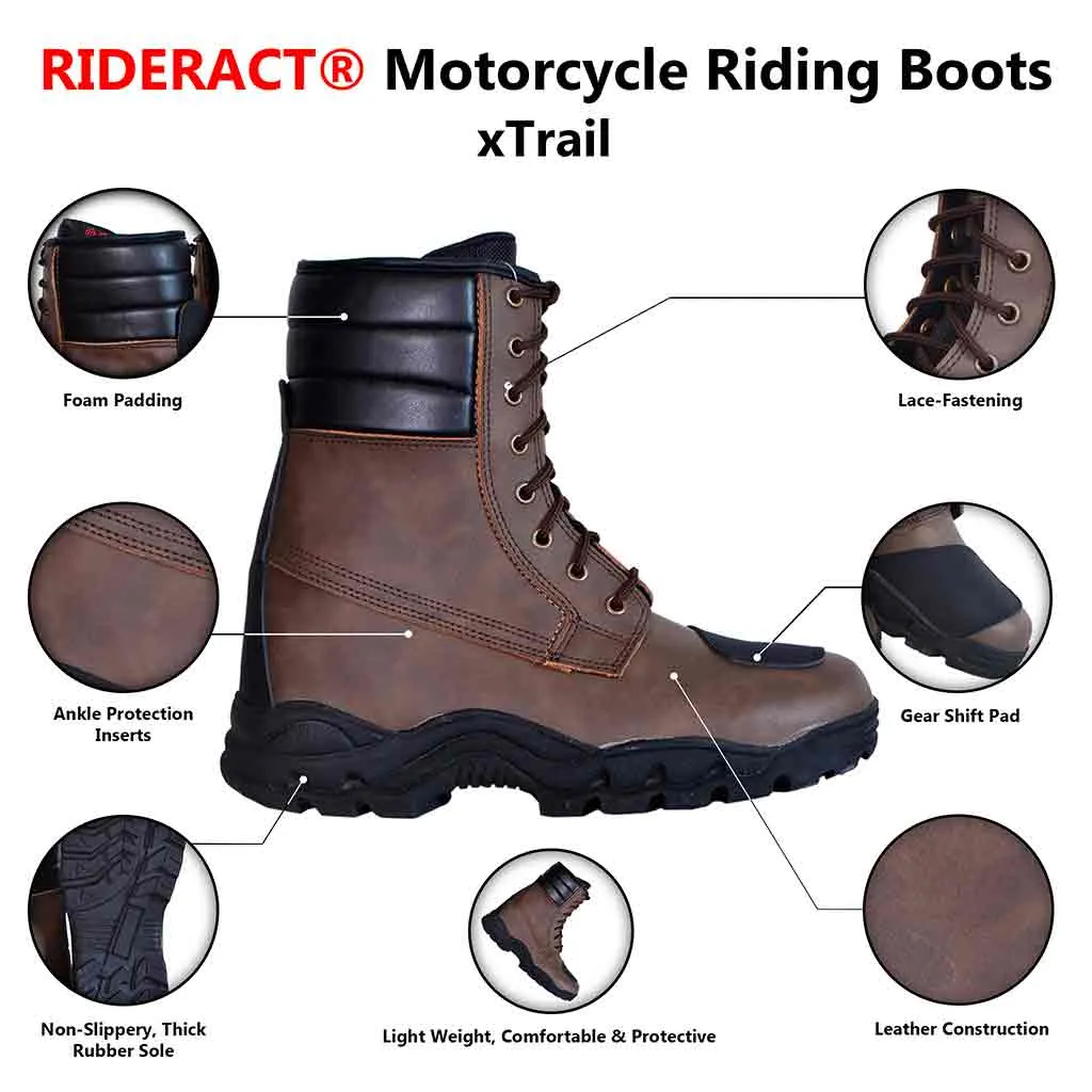 RIDERACT® Motorcycle Riding Boots for Men Brown xTrail