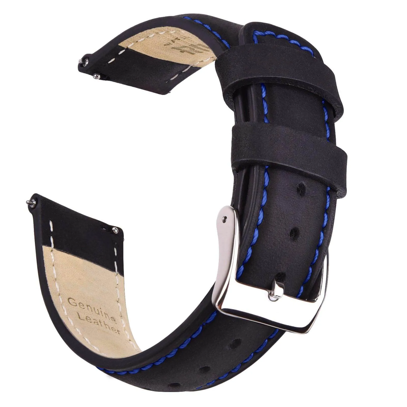 Ritche Classic Black Leather Watch Bands - Blue Stitching