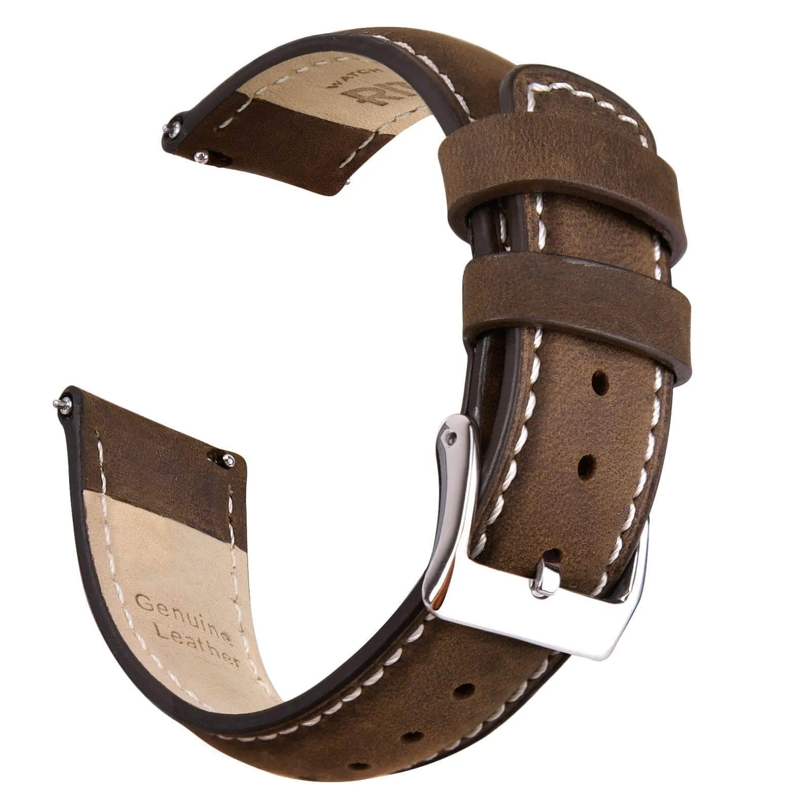 Ritche Classic Dark Brown Leather Watch Bands - White Stitching