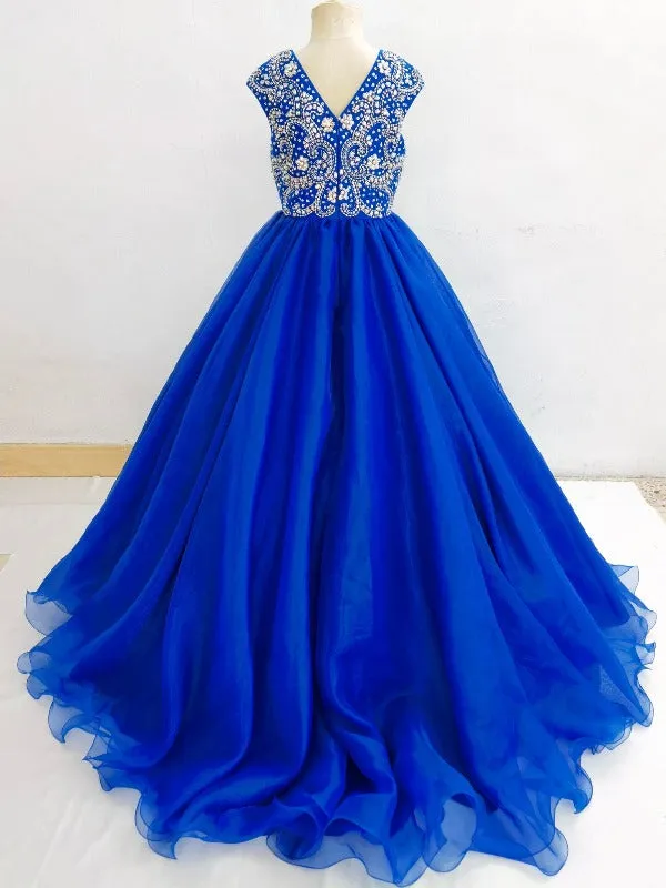 Royal Beaded Bodice Child Long Ruffle Floor-Length Pageant Dress