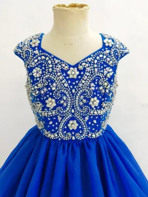 Royal Beaded Bodice Child Long Ruffle Floor-Length Pageant Dress