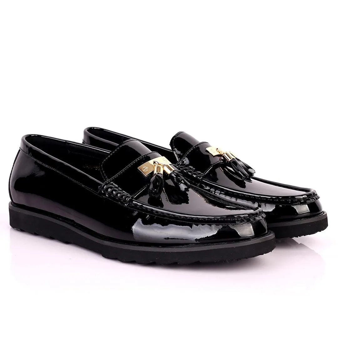 Salva Tassel Designed Glossy Leather Shoe - Black