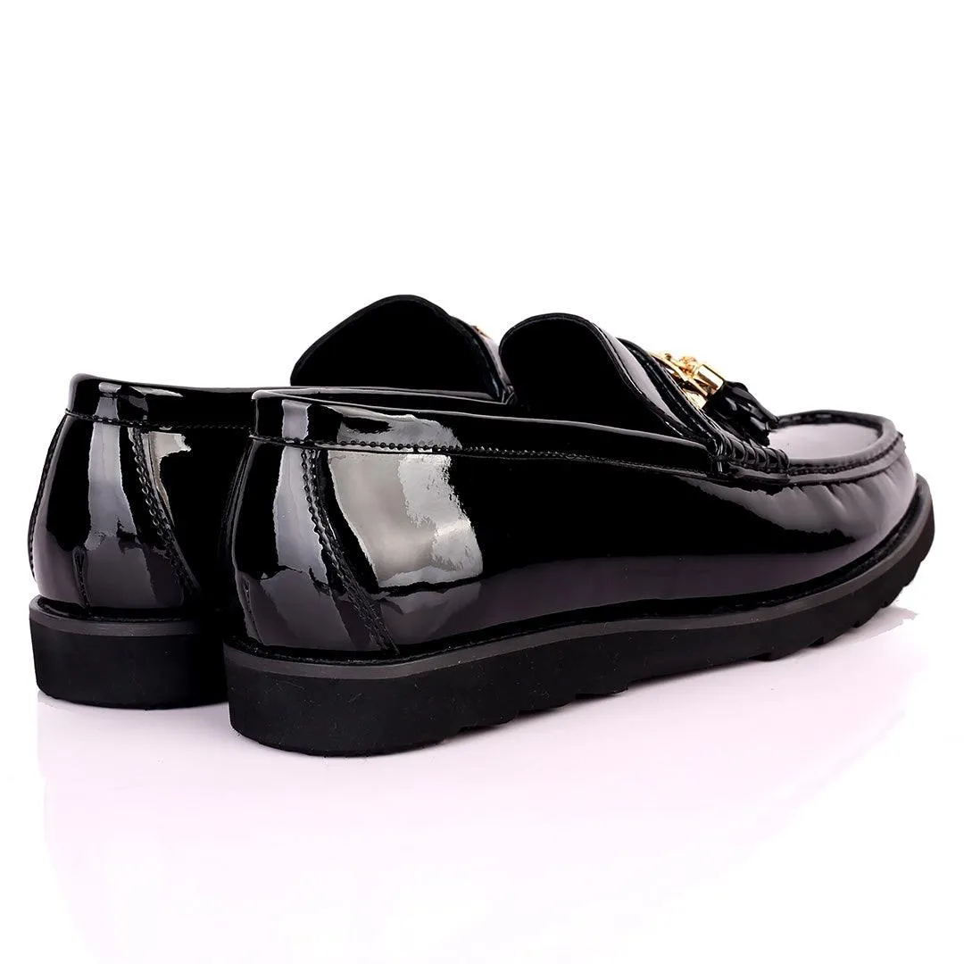 Salva Tassel Designed Glossy Leather Shoe - Black