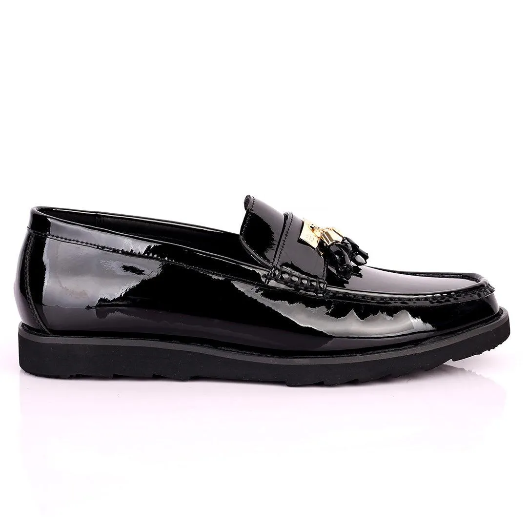 Salva Tassel Designed Glossy Leather Shoe - Black