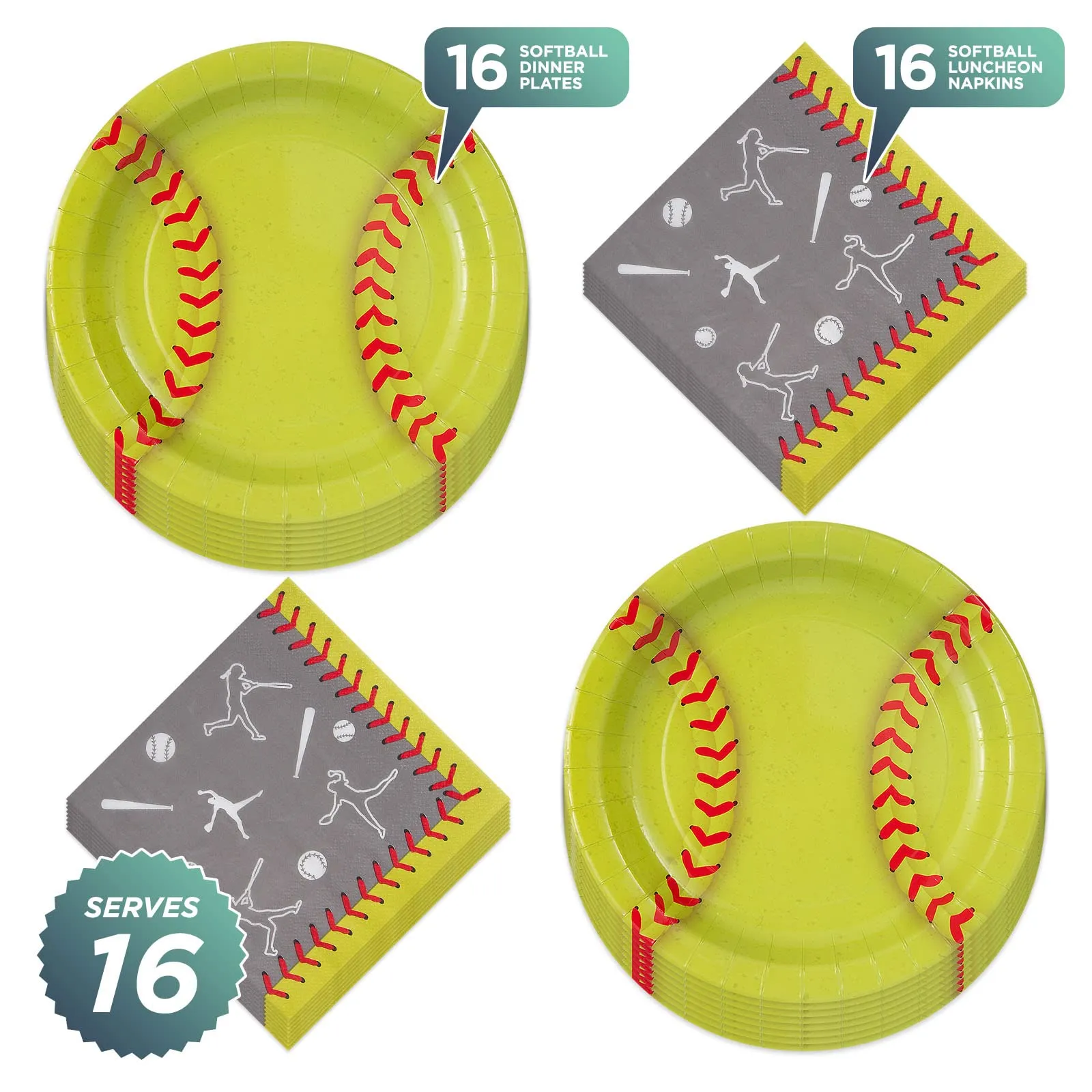 Softball Party Supplies Sports Team Paper Dinner Plates and Lunch Napkins (Serves 16)