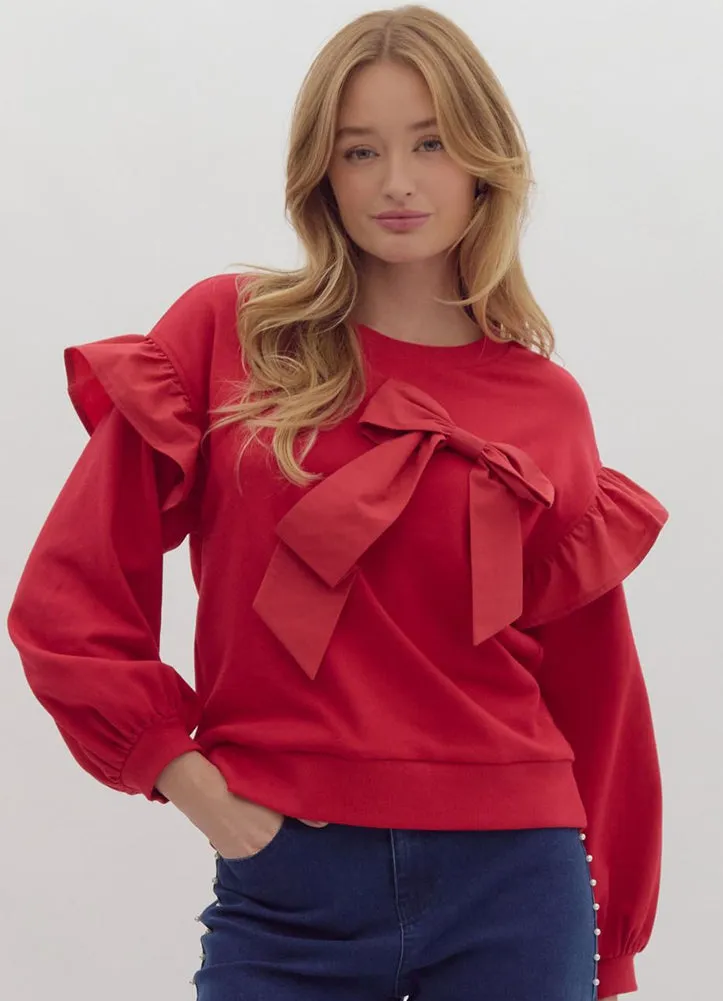 Solid LS Bow Top in Red by Entro