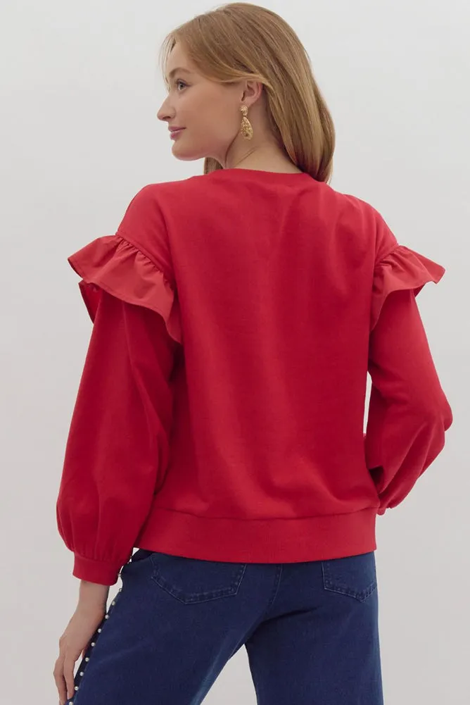 Solid LS Bow Top in Red by Entro