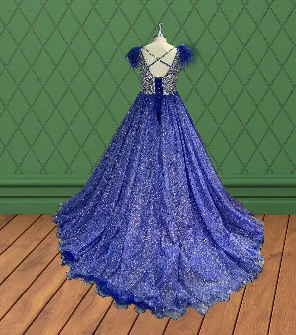 Sparkly Beaded Bodice Young Girls Long Evening Gown