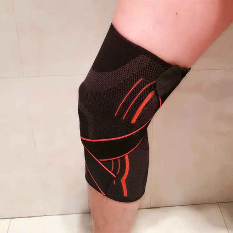 Sports High Elastic Shockproof Non-slip Silicone Knee Support Guards with Pressure Strip Size: L