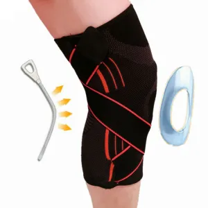 Sports High Elastic Shockproof Non-slip Silicone Knee Support Guards with Pressure Strip Size: L