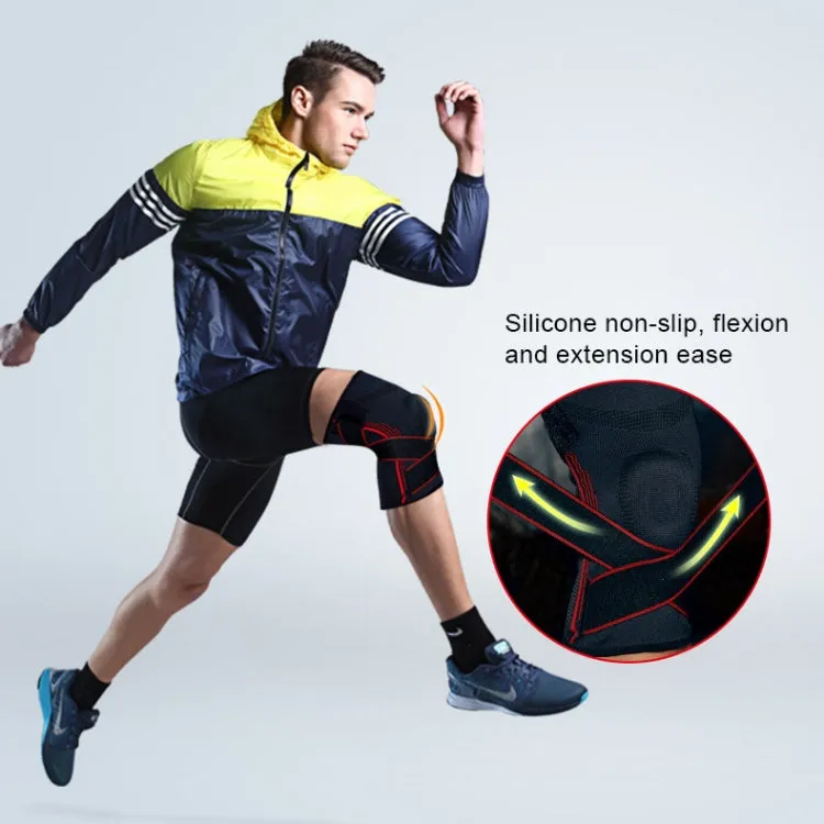 Sports High Elastic Shockproof Non-slip Silicone Knee Support Guards with Pressure Strip Size: L