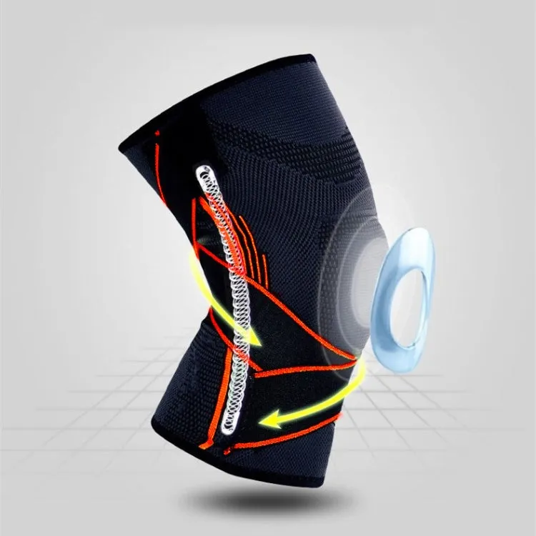 Sports High Elastic Shockproof Non-slip Silicone Knee Support Guards with Pressure Strip Size: L