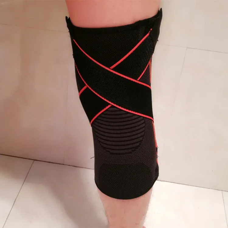 Sports High Elastic Shockproof Non-slip Silicone Knee Support Guards with Pressure Strip Size: L