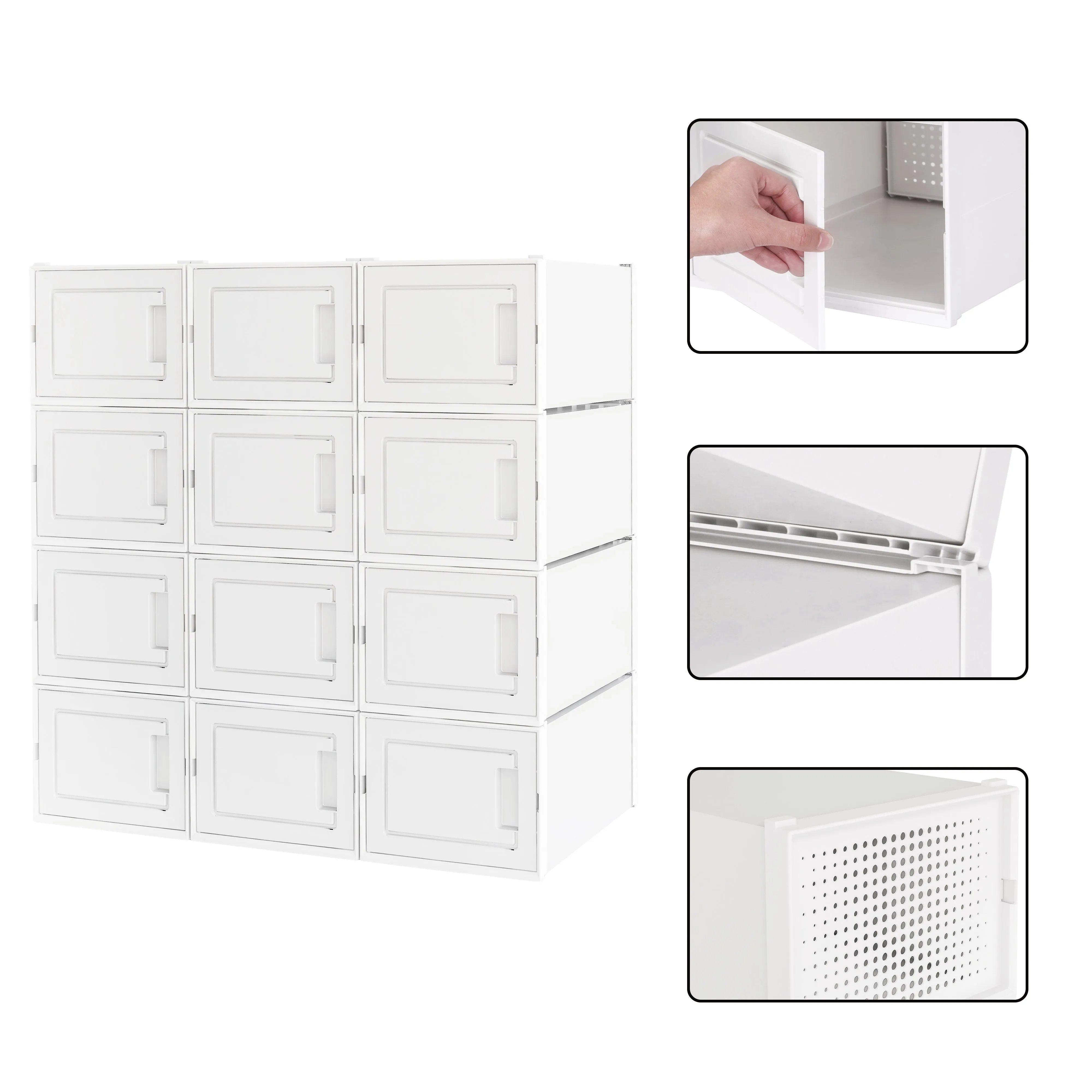 Stackable and Transparent Shoe Box, 12 Cubes, White