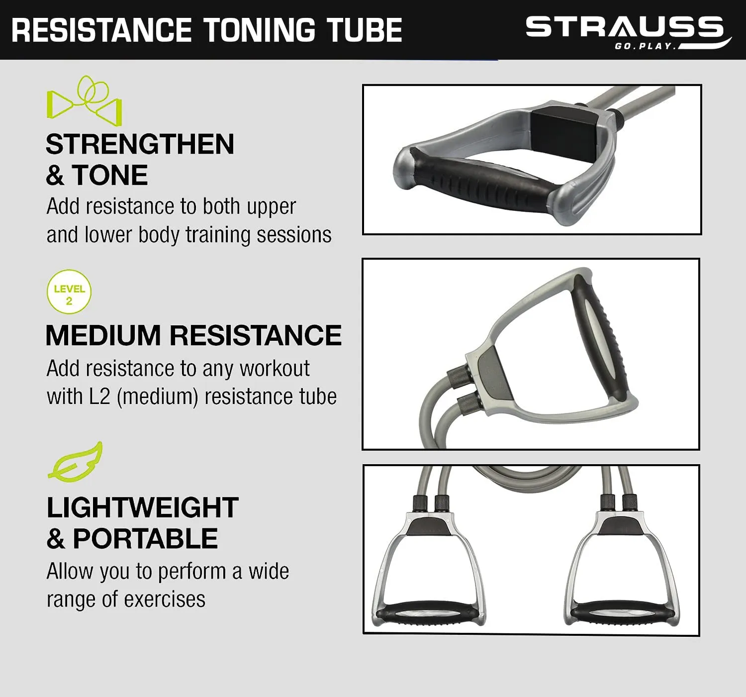 STRAUSS Double Toning Tube | Resistance Band for Exercise & Stretching |Home Gym Equipment for Men and Women |Resistance Tube for Strength Training | Exercise Equipment for Indoor and Outdoor Use