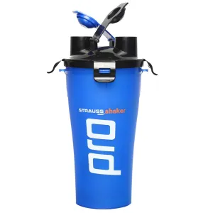 STRAUSS Dual Shaker Pro | Pre & Post Protein Shake On the Go | Leakproof and BPA-Free Material | Dual Shaker Bottle | Protein Shaker Bottle for Gym | Suitable for Both Men and Women, 700ml,(Blue)