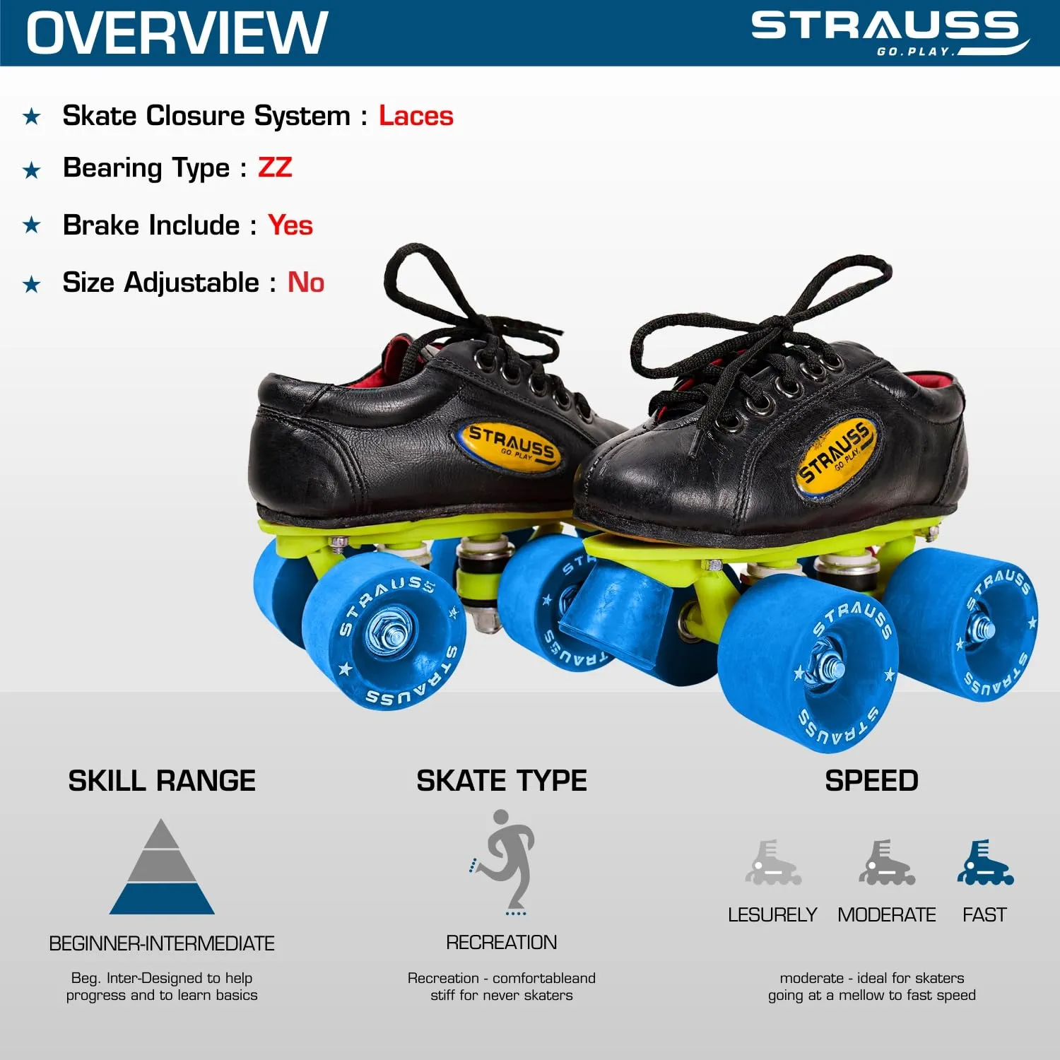 STRAUSS Gripper Adjustable Skating Shoes | Along with Rubber Wheel| Combo Set for Boys Kids and Girls| Size-10, (Blue/Black)