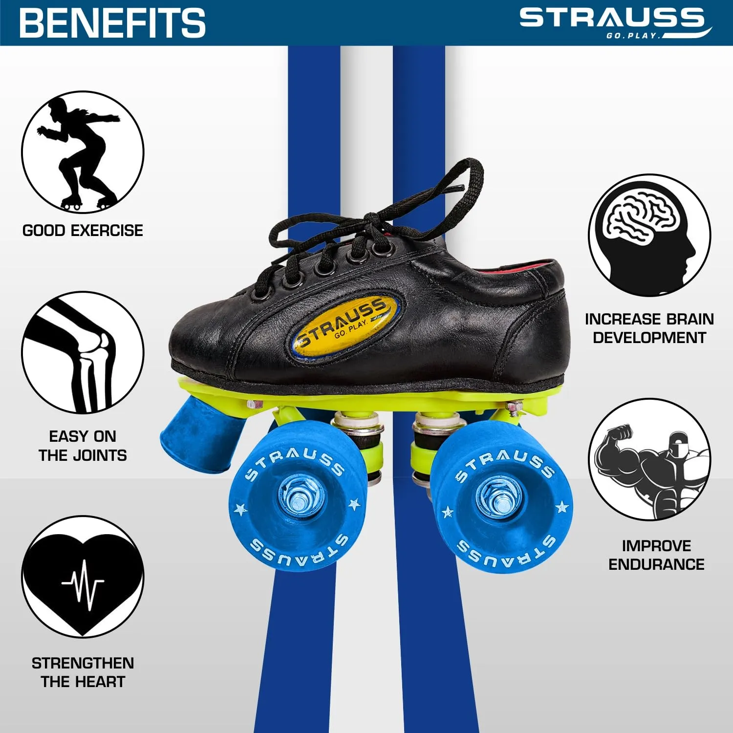 STRAUSS Gripper Adjustable Skating Shoes | Along with Rubber Wheel| Combo Set for Boys Kids and Girls| Size-10, (Blue/Black)