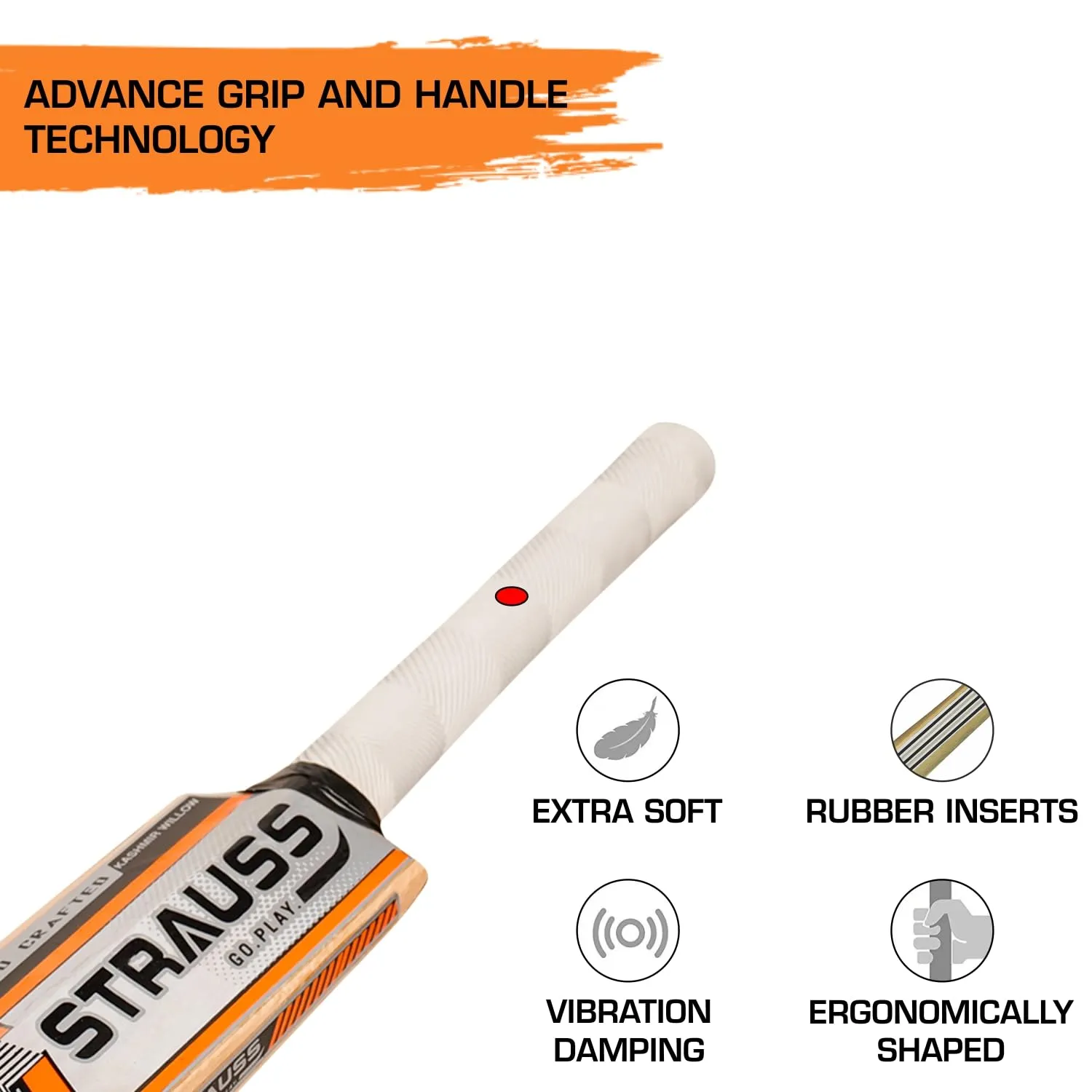 Strauss Kashmir Willow Cricket Bat | Tennis & Synthetic Ball Bat | Ideal for Cricket Enthusiasts & Players | Durable and Lightweight | Superior Grip and Balance | Size: Short Handle |Edition: 1000