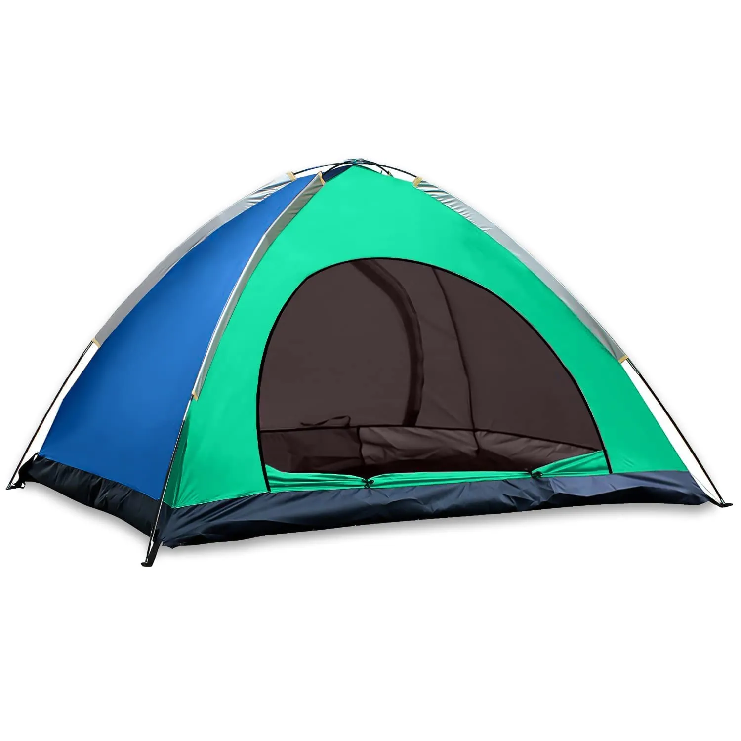 STRAUSS Portable Camping Tent | Ideal for 4 Person | Quick 5-10 Minute Setup | Waterproof Tent for Camping | Superior Air Ventilation | Ideal for Indoors and Outdoors | Camping Accessories,Blue/Green