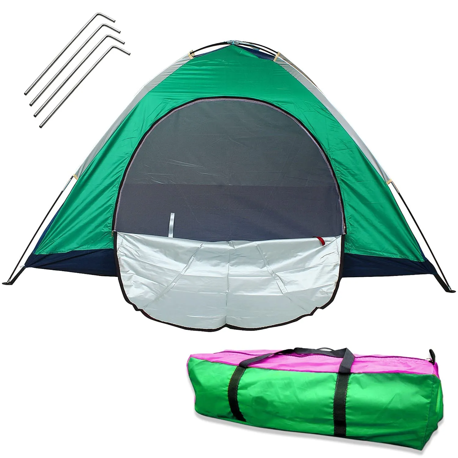 STRAUSS Portable Camping Tent | Ideal for 4 Person | Quick 5-10 Minute Setup | Waterproof Tent for Camping | Superior Air Ventilation | Ideal for Indoors and Outdoors | Camping Accessories,Blue/Green