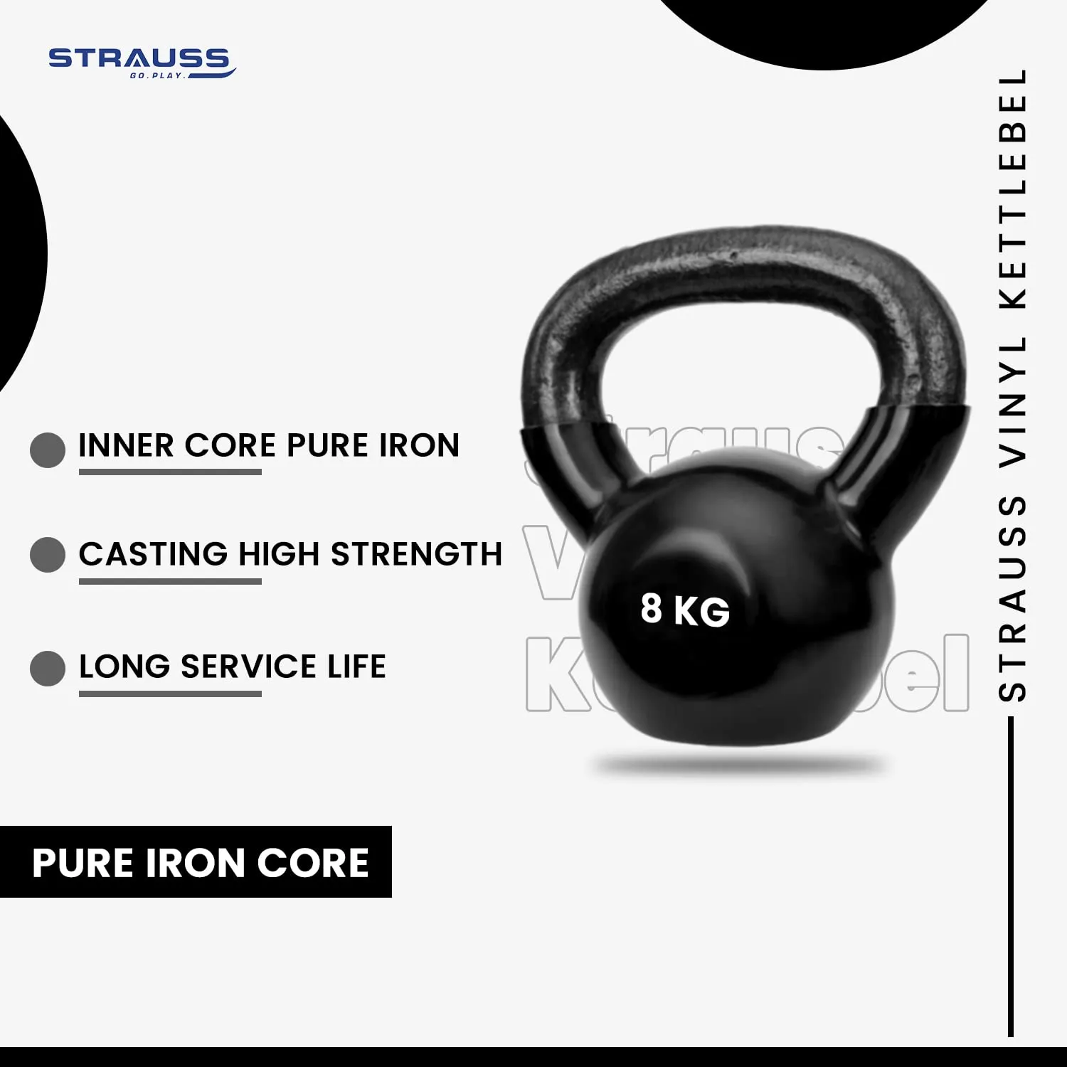 Strauss Premium Vinyl Kettlebell Weight for Men & Women | 8 Kg | Ideal for Home Workout, Yoga, Pilates, Gym Exercises | Non-Slip, Easy to Hold, Scratch Resistant (Black)