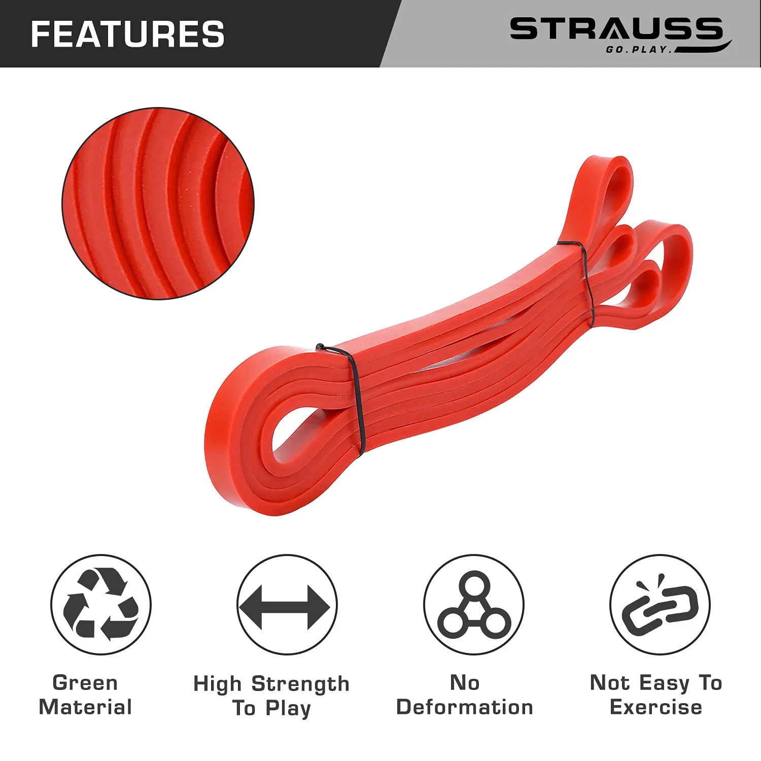 Strauss Resistance Band | Pull Up Bands Ideal for Home Exercise,Chin Ups, Squats & Core Workout | for Gym Men & Women | Resistance Bands, Loop Bands & Toning Bands | Resistance Level: 7-16Kg,(Red)