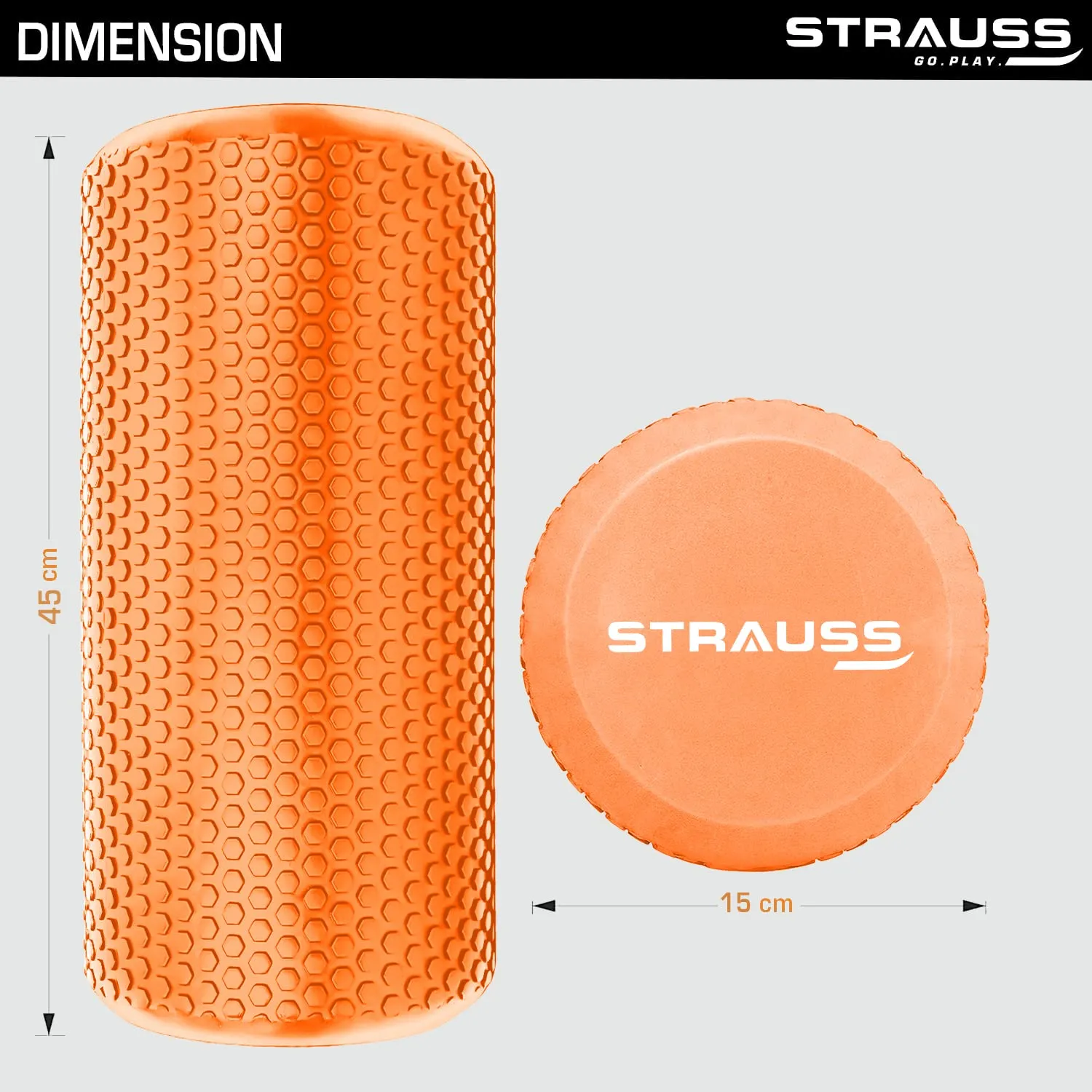 Strauss Yoga Foam Roller | Ideal For Exercise, Muscle Recovery, Physiotherapy, Pain Relief & Myofascial | Deep Tissue Massage Roller 45 Cm, (Orange)