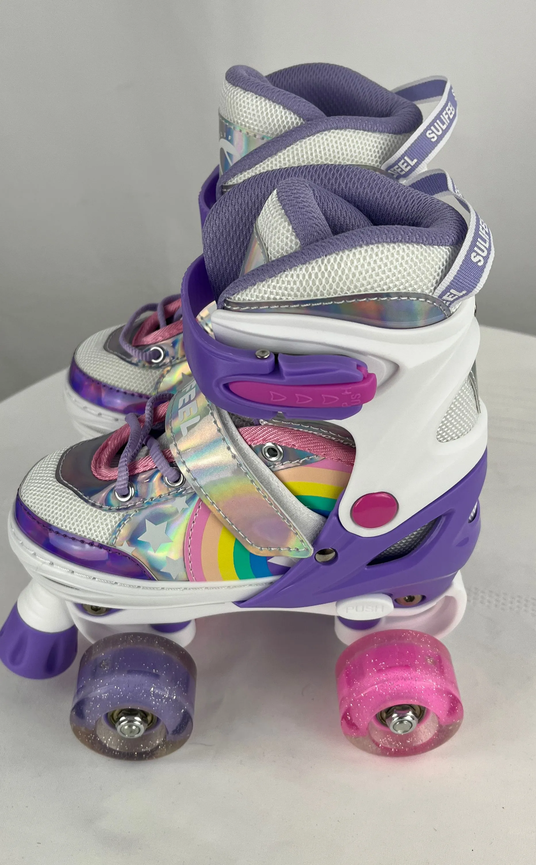 Sulifeel Rainbow Unicorn Multicolor Striped Light Up Roller Skates Kids 11-13C