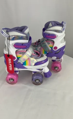 Sulifeel Rainbow Unicorn Multicolor Striped Light Up Roller Skates Kids 11-13C