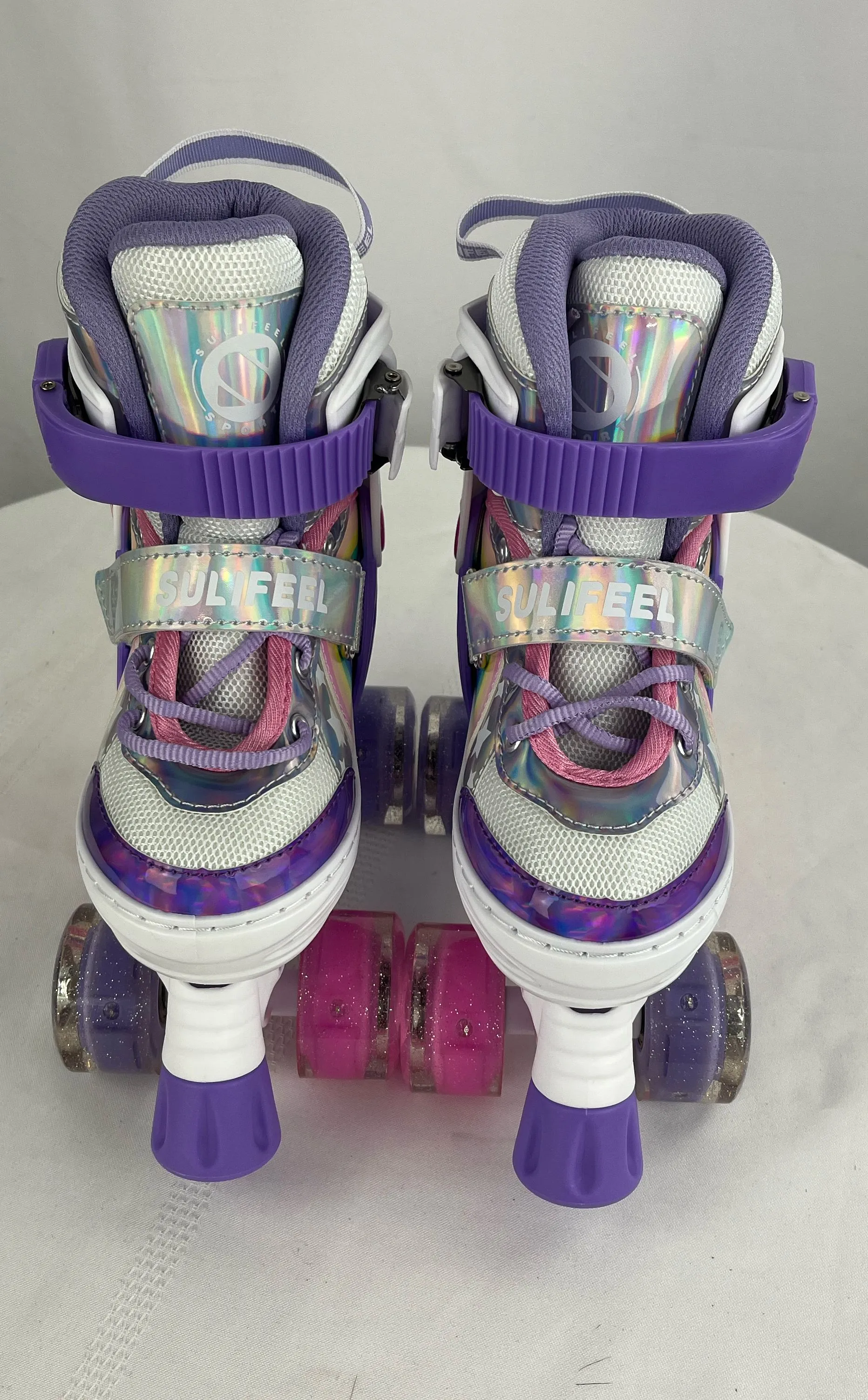 Sulifeel Rainbow Unicorn Multicolor Striped Light Up Roller Skates Kids 11-13C