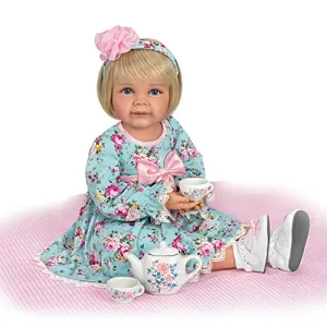 The Ashton-Drake Galleries So Truly Real Tea for Two Toddler Girl Doll Featuring A Finely Tailored Floral Ensemble and Comes with A 3-Piece Porcelain Tea Set and Picnic Blanket